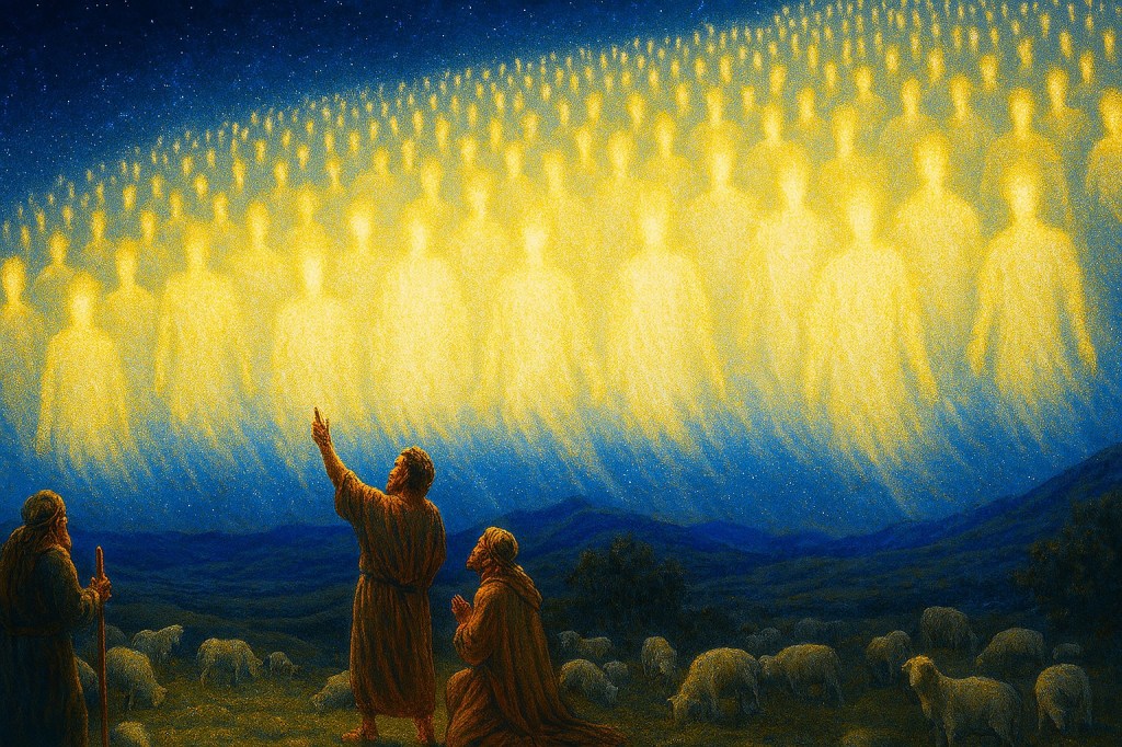 AI Generate Angelic Night Sky over Shepherds. Generated with Copilot.